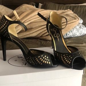 Jessica Simpson open toe ankle strap pumps